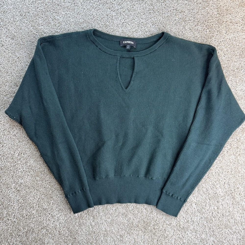 Express Sweater Womens M Green Crew Neck Dolman Sleeve Keyhole Knit Pullover